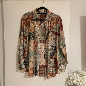 Zara Satin Effect Paisley Printed Button Up Top